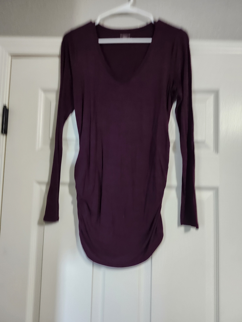 Long Sleeve V-Neck Women’s Maternity Top in Plum